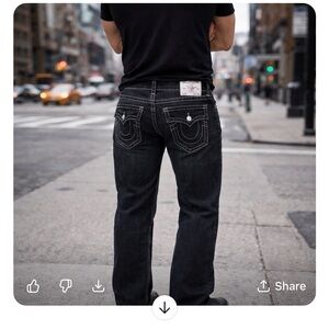 NWT Men's True Religion Grey Smoky Mist Jeans - Ricky, Relaxed Straight, W36 L34